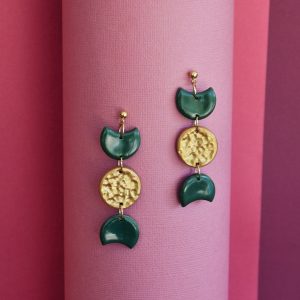 triple moon earrings olive